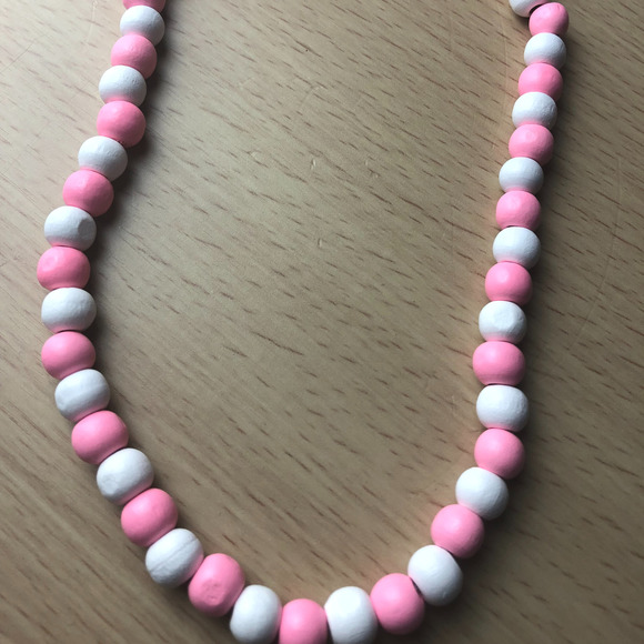 Handmade Lava Beaded Necklace Pink And White - Picture 1 of 4